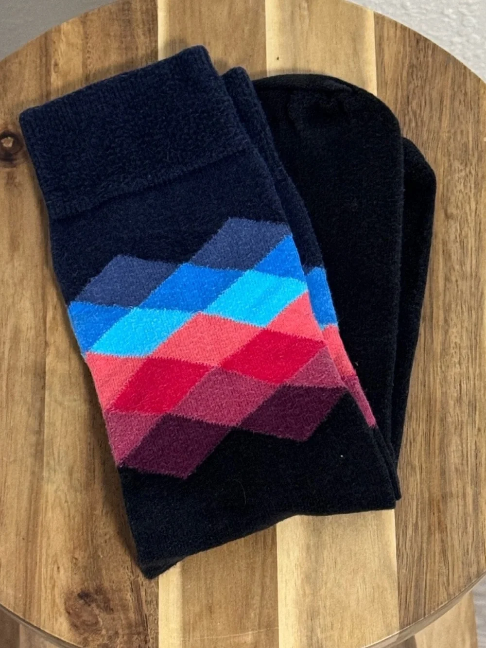 Happy Socks Unisex Colorful Argyle Crew Socks OSFM Multi-Color Blue Red Black